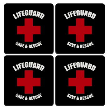 Lifeguard Save & Rescue, ΣΕΤ 4 Σουβέρ ξύλινα τετράγωνα (9cm)