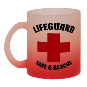 Lifeguard Save & Rescue, Κούπα γυάλινη δίχρωμη με βάση το κόκκινο ματ, 330ml