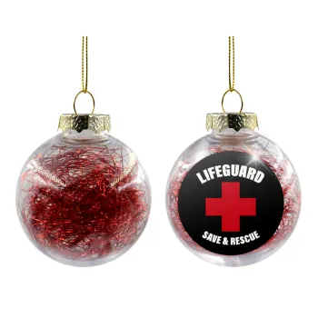 Lifeguard Save & Rescue, Transparent Christmas tree ball ornament with red filling 8cm