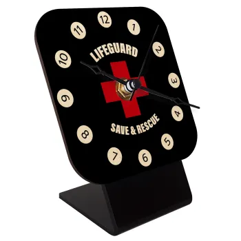 Lifeguard Save & Rescue, Επιτραπέζιο ρολόι σε φυσικό ξύλο (10cm)