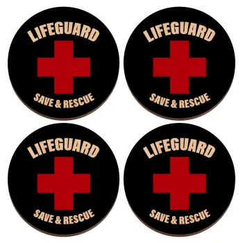 Lifeguard Save & Rescue, ΣΕΤ x4 Σουβέρ ξύλινα στρογγυλά plywood (9cm)