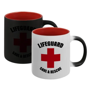 Lifeguard Save & Rescue, Κούπα Μαγική εσωτερικό κόκκινο, κεραμική, 330ml που αλλάζει χρώμα με το ζεστό ρόφημα