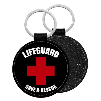 Lifeguard Save & Rescue, Μπρελόκ Δερματίνη, στρογγυλό ΜΑΥΡΟ (5cm)