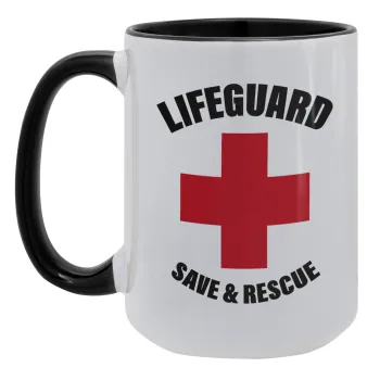 Lifeguard Save & Rescue, Κούπα Mega 15oz, κεραμική Μαύρη, 450ml