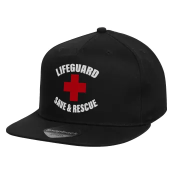 Lifeguard Save & Rescue, Καπέλο παιδικό Flat Snapback, Μαύρο (100% ΒΑΜΒΑΚΕΡΟ, ΠΑΙΔΙΚΟ, UNISEX, ONE SIZE)