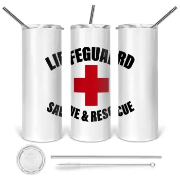 Lifeguard Save & Rescue, Tumbler ποτήρι θερμό από ανοξείδωτο ατσάλι 600ml, με μεταλλικό καλαμάκι & βούρτσα καθαρισμού