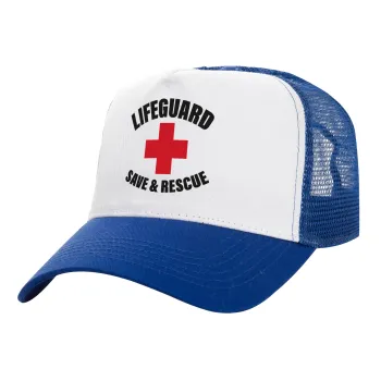 Lifeguard Save & Rescue, Καπέλο Ενηλίκων Structured Trucker, με Δίχτυ, ΛΕΥΚΟ/ΜΠΛΕ (100% ΒΑΜΒΑΚΕΡΟ, ΕΝΗΛΙΚΩΝ, UNISEX, ONE SIZE)