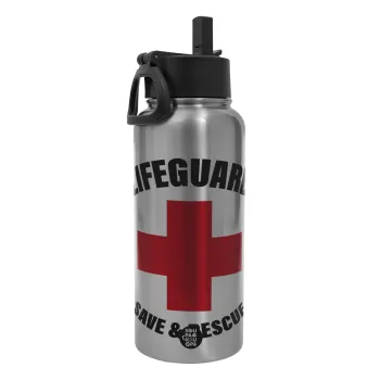 Lifeguard Save & Rescue, Metal mug thermo Silver with Straw and Spout Lid (Stainless steel), double wall, 950ml