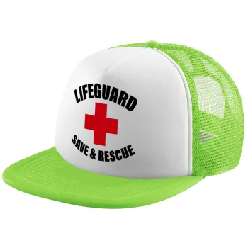 Lifeguard Save & Rescue, Καπέλο Ενηλίκων Soft Trucker με Δίχτυ ΠΡΑΣΙΝΟ/ΛΕΥΚΟ (POLYESTER, ΕΝΗΛΙΚΩΝ, ONE SIZE)