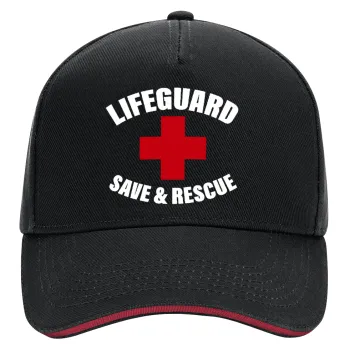 Lifeguard Save & Rescue, DRILL Adult Ultimate Hat BLACK/RED, (100% COTTON, ADULT, UNISEX, ONE SIZE)