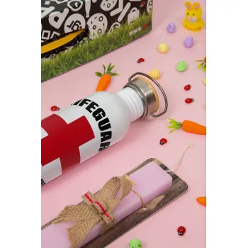 Lifeguard Save & Rescue, Πασχαλινή Λαμπάδα με παγούρι μεταλλικό (620ml, stainless steel) & κερί αρωματικό πλακέ (30cm) (ΡΟΖ)