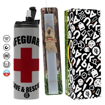 Lifeguard Save & Rescue, Πασχαλινή Λαμπάδα με Travel Tumbler θερμό (600ml, BPA free) & κερί αρωματικό πλακέ (30cm) (ΓΚΡΙ)