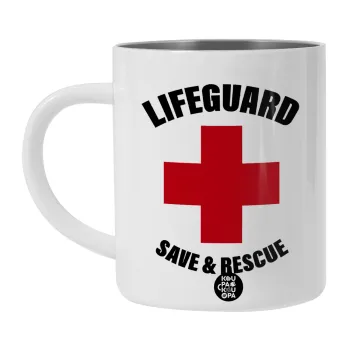 Lifeguard Save & Rescue, Λευκή Ανοξείδωτη Μεταλλική Κούπα 450ml - Διπλού Τοιχώματος 