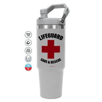Lifeguard Save & Rescue, GREY color, 890ml (30oz) stainless Steel Tumbler with Handle