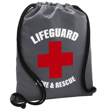 Lifeguard Save & Rescue, Backpack pouch GYMBAG GREY, with pocket (40x48cm) & thick cords