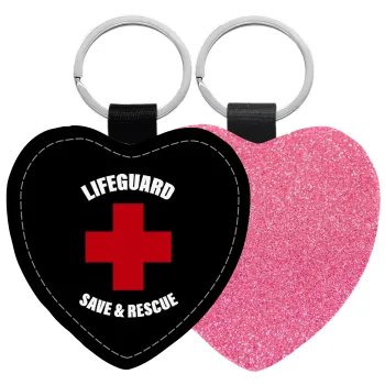 Lifeguard Save & Rescue, Μπρελόκ PU δερμάτινο glitter καρδιά ΡΟΖ