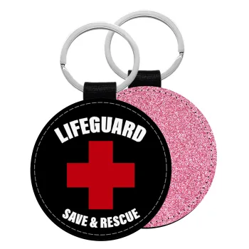 Lifeguard Save & Rescue, Μπρελόκ Δερματίνη, στρογγυλό ΡΟΖ (5cm)