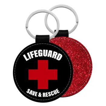 Lifeguard Save & Rescue, Μπρελόκ Δερματίνη, στρογγυλό ΚΟΚΚΙΝΟ (5cm)