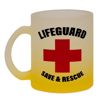Lifeguard Save & Rescue, Κούπα γυάλινη δίχρωμη με βάση το κίτρινο ματ, 330ml