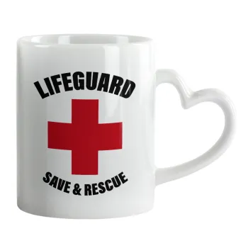 Lifeguard Save & Rescue, Mug heart handle, ceramic, 330ml