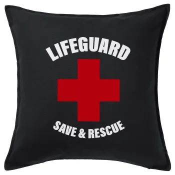 Lifeguard Save & Rescue, Μαξιλάρι καναπέ Μαύρο 100% βαμβάκι, περιέχεται το γέμισμα (50x50cm)