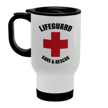 Lifeguard Save & Rescue, Stainless steel travel mug with lid, double wall white 450ml
