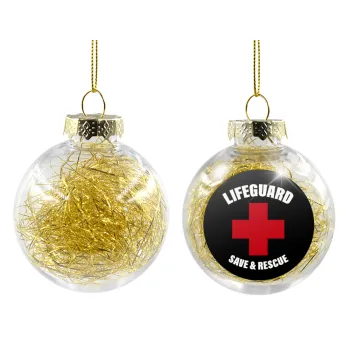 Lifeguard Save & Rescue, Transparent Christmas tree ball ornament with gold filling 8cm