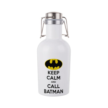 KEEP CALM & Call BATMAN, Μεταλλικό παγούρι Λευκό (Stainless steel) με καπάκι ασφαλείας 1L