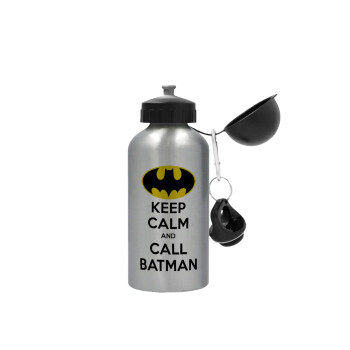 KEEP CALM & Call BATMAN, Μεταλλικό παγούρι νερού, Ασημένιο, αλουμινίου 500ml