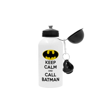 KEEP CALM & Call BATMAN, Μεταλλικό παγούρι νερού, Λευκό, αλουμινίου 500ml