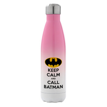 KEEP CALM & Call BATMAN, Μεταλλικό παγούρι θερμός Ροζ/Λευκό (Stainless steel), διπλού τοιχώματος, 500ml