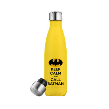 KEEP CALM & Call BATMAN, Μεταλλικό παγούρι θερμός Κίτρινος (Stainless steel), διπλού τοιχώματος, 500ml