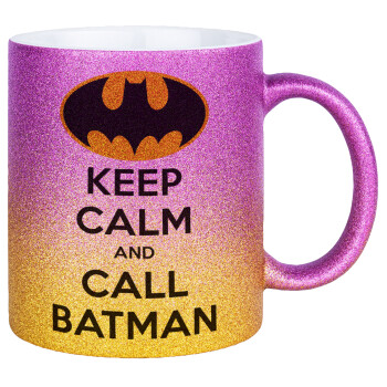 KEEP CALM & Call BATMAN, Κούπα Χρυσή/Ροζ Glitter, κεραμική, 330ml