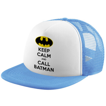 KEEP CALM & Call BATMAN, Καπέλο Soft Trucker με Δίχτυ Γαλάζιο/Λευκό