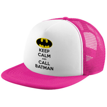 KEEP CALM & Call BATMAN, Καπέλο Soft Trucker με Δίχτυ Pink/White 