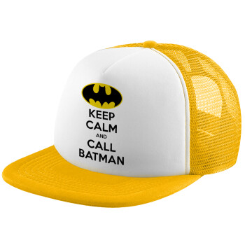 KEEP CALM & Call BATMAN, Καπέλο Soft Trucker με Δίχτυ Κίτρινο/White 