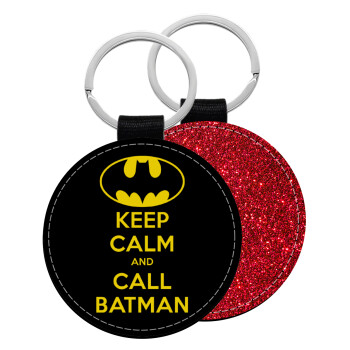 KEEP CALM & Call BATMAN, Μπρελόκ Δερματίνη, στρογγυλό ΚΟΚΚΙΝΟ (5cm)