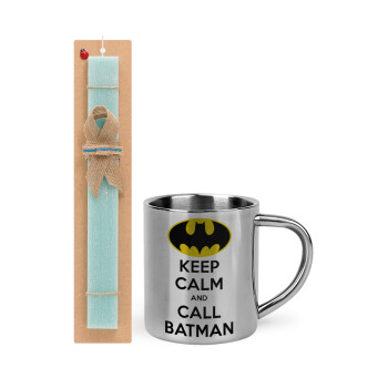 KEEP CALM & Call BATMAN, Easter Set, metallic thermal cup (300ml) & aromatic flat Easter candle (30cm) (TURQUOISE)