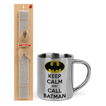 KEEP CALM & Call BATMAN, Easter Set, metallic thermal cup (300ml) & Easter aromatic flat candle (30cm) (GRAY)