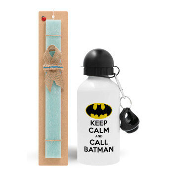 KEEP CALM & Call BATMAN, Πασχαλινή Λαμπάδα με παγούρι μεταλλικό αλουμινίου (500ml) & λαμπάδα αρωματική πλακέ (30cm) (ΤΙΡΚΟΥΑΖ)