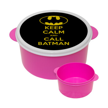 KEEP CALM & Call BATMAN, ΡΟΖ παιδικό δοχείο φαγητού (lunchbox) πλαστικό (BPA-FREE) Lunch Βox M16 x Π16 x Υ8cm