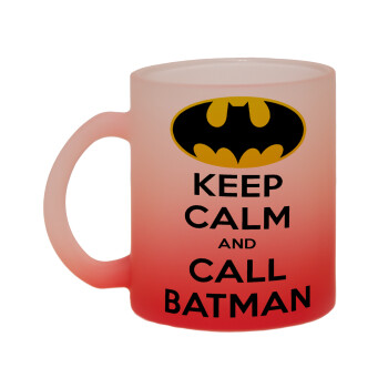 KEEP CALM & Call BATMAN, Κούπα γυάλινη δίχρωμη με βάση το κόκκινο ματ, 330ml