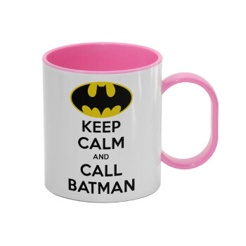 KEEP CALM & Call BATMAN, Κούπα (πλαστική) (BPA-FREE) Polymer Ροζ για παιδιά, 330ml