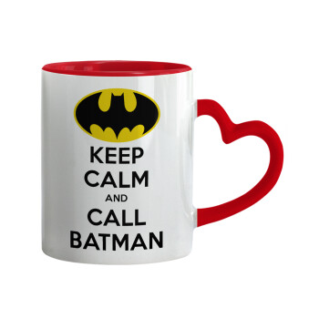 KEEP CALM & Call BATMAN, Κούπα καρδιά χερούλι κόκκινη, κεραμική, 330ml