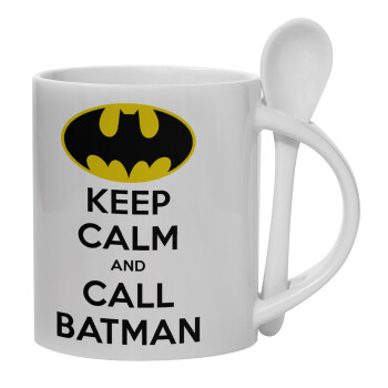 KEEP CALM & Call BATMAN, Ceramic coffee mug with Spoon, 330ml (1pcs)