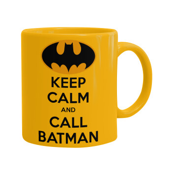 KEEP CALM & Call BATMAN, Ceramic coffee mug yellow, 330ml (1pcs)