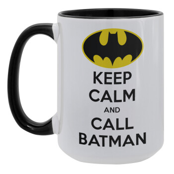 KEEP CALM & Call BATMAN, Κούπα Mega 15oz, κεραμική Μαύρη, 450ml