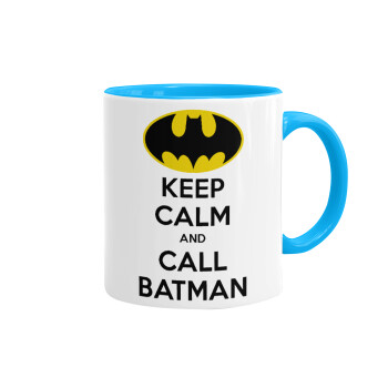 KEEP CALM & Call BATMAN, Κούπα χρωματιστή γαλάζια, κεραμική, 330ml