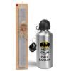 Easter Set, metallic silver aluminum water bottle (500ml) & aromatic flat Easter candle (30cm) (GRAY)