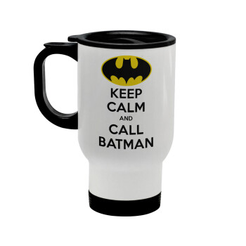 KEEP CALM & Call BATMAN, Κούπα ταξιδιού ανοξείδωτη με καπάκι, διπλού τοιχώματος (θερμό) λευκή 450ml